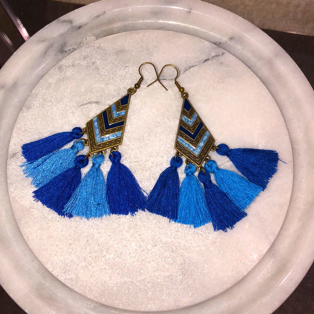 5/$25 Royal & Light Blue Tassel Earrings